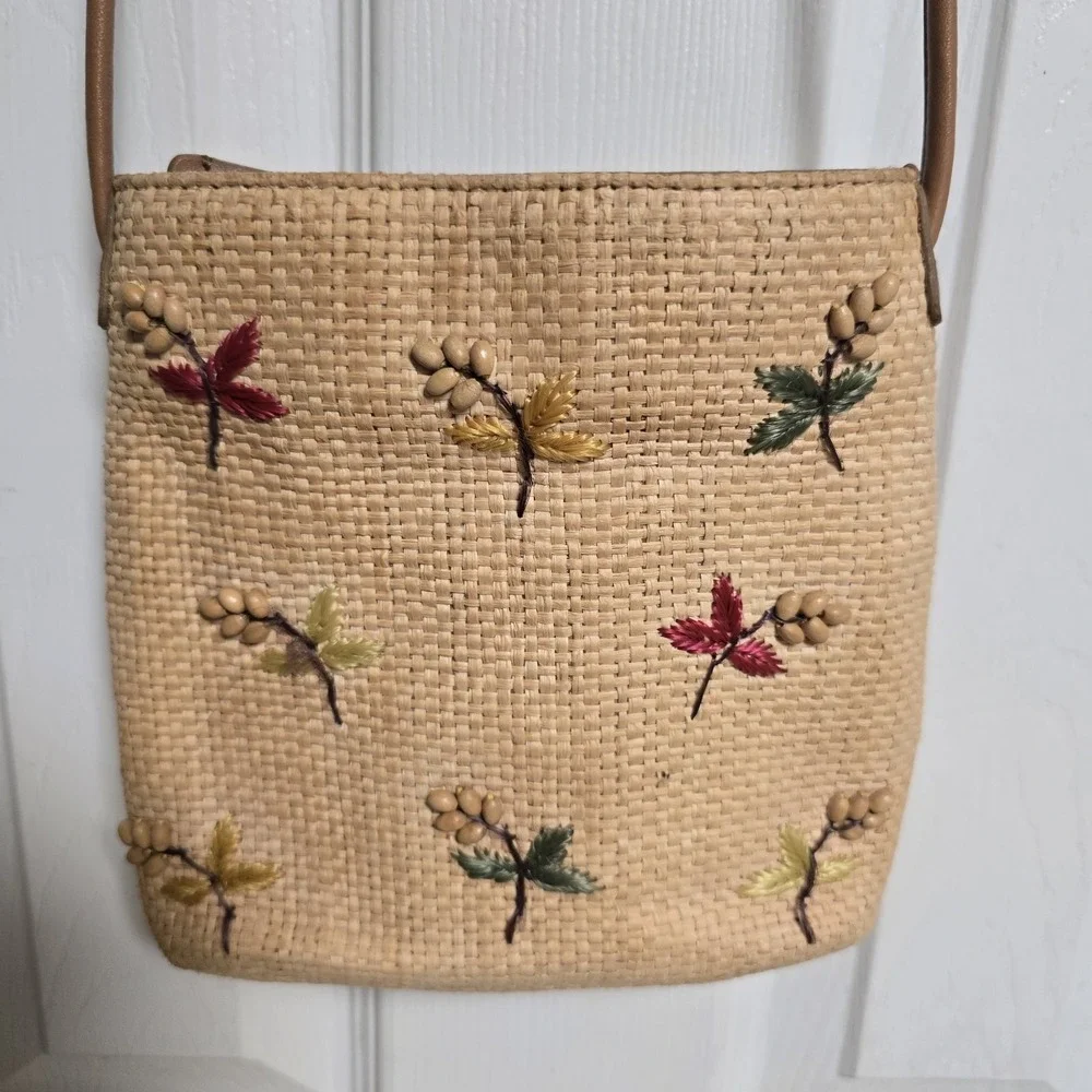 Fossil Straw Crossbody, Beaded, Leather